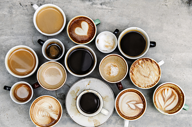 Aerial view of various coffee